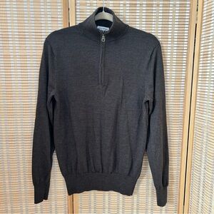 Spier & MacKay men's medium Brown  merino wool sweater quarter zip